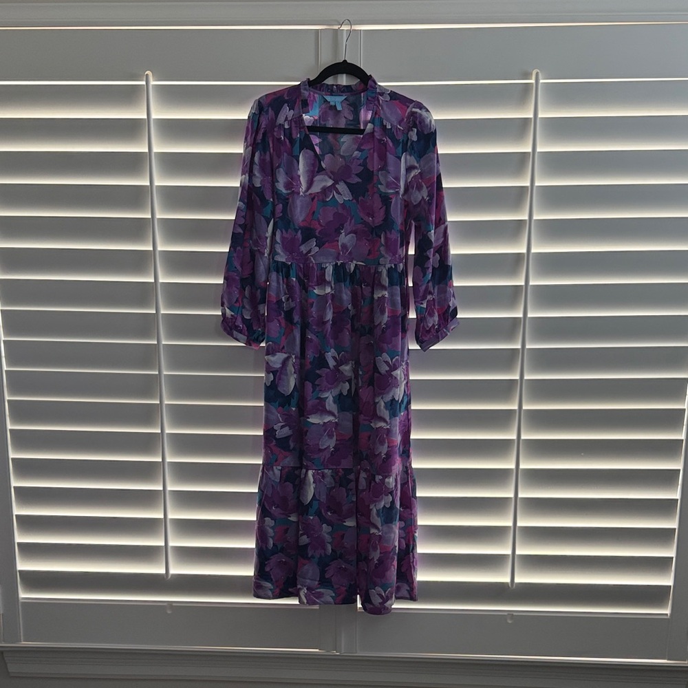 Draper James Purple Floral Midi Dress - Elegant Women's Dress